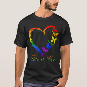 バタフライハートレインボーラブイズラブlgbtゲイレズ tシャツ
