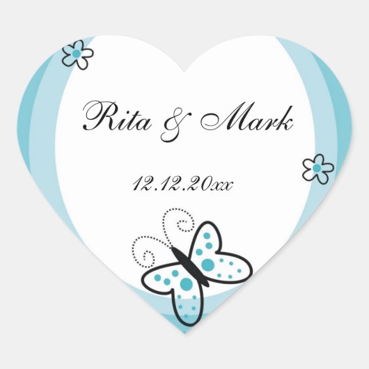 バタフライハート結婚式の引き出物シール::青 ハートシール (正面)