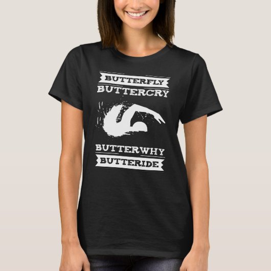 バタフライバタークライButterwhy -泳ぐ人デザイン Tシャツ (正面)