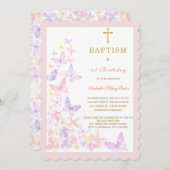 バタフライバプティスファーストと誕生日招待状 招待状 (正面/裏面)