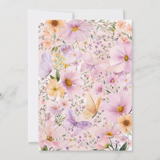 バタフライバプテスマフローラピンクパープルガール 招待状 (裏面)