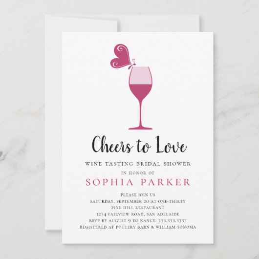 バタフライバラワインテイスティングブライダルシャワー 招待状 (正面)