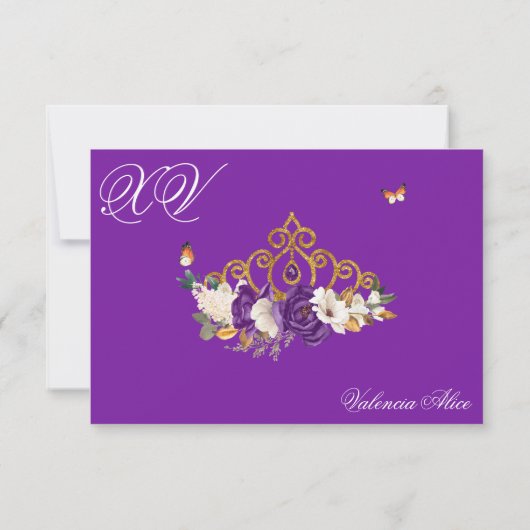 バタフライバラ王室のパープル金ゴールドティアラキンセアニェラ 出欠カード (裏面)