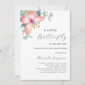 バタフライバラ金ゴールド緑の女の子ベビーシャワー 招待状 (正面)