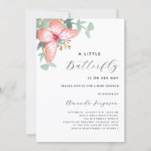 バタフライバラ金ゴールド緑の女の子ベビーシャワー 招待状 (正面)