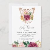 バタフライバラ金ゴールド赤面バーガンディフローラガール 招待状 (正面)