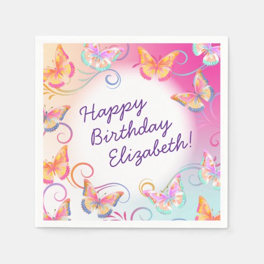バタフライバースデーパーティーキッズカラフル スタンダードカクテルナプキン (正面)