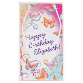 バタフライバースデーパーティーキッズカラフル スモールペーパーバッグ (裏面)