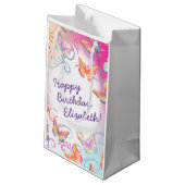 バタフライバースデーパーティーキッズカラフル スモールペーパーバッグ (裏面アングル)