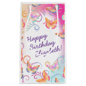 バタフライバースデーパーティーキッズカラフル スモールペーパーバッグ (正面)