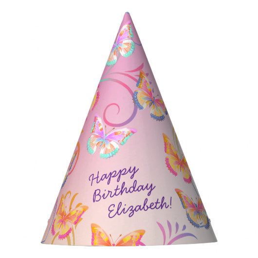 バタフライバースデーパーティーキッズカラフル パーティーハット (正面)