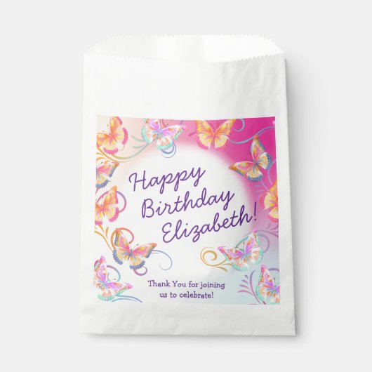 バタフライバースデーパーティーキッズカラフル フェイバーバッグ (正面)