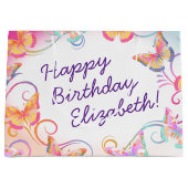 バタフライバースデーパーティーキッズカラフル ラージペーパーバッグ (正面)