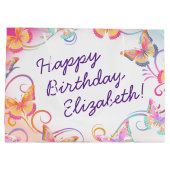 バタフライバースデーパーティーキッズカラフル ラージペーパーバッグ (裏面)