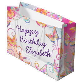 バタフライバースデーパーティーキッズカラフル ラージペーパーバッグ