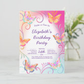 バタフライバースデーパーティーキッズカラフル 招待状 (スタンド正面)