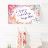 バタフライバースデーパーティーキッズカラフル 横断幕 (インサイチュ)