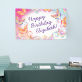 バタフライバースデーパーティーキッズカラフル 横断幕 (トレードショー)