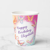 バタフライバースデーパーティーキッズカラフル 紙コップ (裏面)