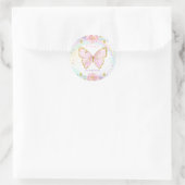 バタフライバースデーパーティーピンクフローラ蝶 ラウンドシール (バッグ)