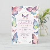 バタフライバースデーパーティー招待状パステル蝶 招待状 (スタンド正面)