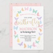 バタフライバースデーパーティー招待虹の色 招待状 (正面/裏面)