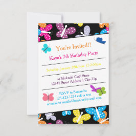 バタフライバースデーパーティー – 3x5招待状 招待状