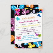 バタフライバースデーパーティー – 3x5招待状 招待状 (正面/裏面)