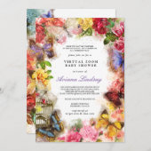 バタフライバーチャルオンライン赤ちゃんシャワー 招待状 (正面/裏面)