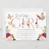 バタフライバーチャルベビーシャワーピンクバーガンディフローラ 招待状 (正面)