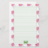 バタフライパステルピンク水彩の花が並ぶ 便箋 (正面/裏面)