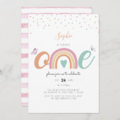 バタフライパステルレインボーファースト誕生日招待状 招待状 (正面/裏面)