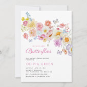 バタフライパステル開花フローラブライダルシャワー 招待状 (正面)
