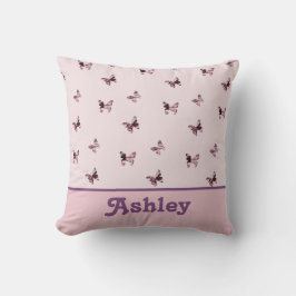 バタフライパターかわいらしンピンクサテンガール子供部屋 クッション