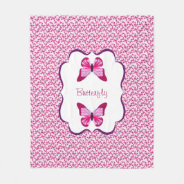 バタフライパターかわいらしン（ピンク） フリースブランケット