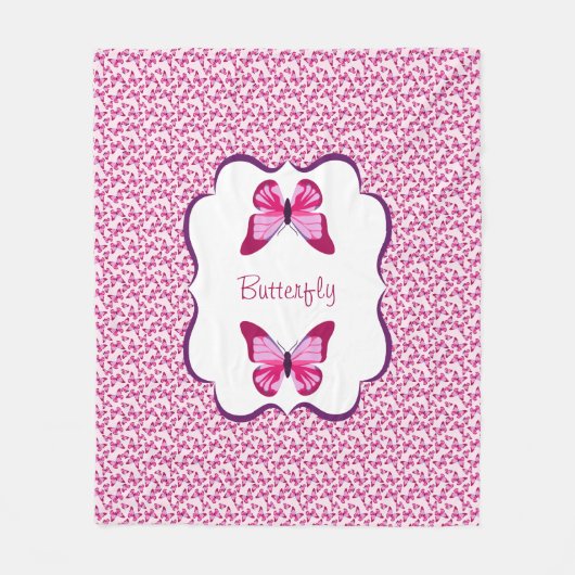バタフライパターかわいらしン(ピンク) フリースブランケット (正面)