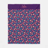 バタフライパターシンプルンターコイズの紫色の名前 フリースブランケット (正面)
