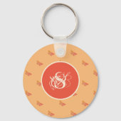 バタフライパターモダンンイニシャルモノグラムテンプレート キーホルダー (正面)