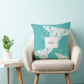 バタフライパターンティール（緑がかった色）及び白色 クッション (椅子)