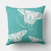 バタフライパターンティール（緑がかった色）及び白色 クッション (裏面)