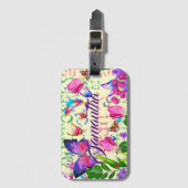 バタフライパターンパーソナルトラベルメイブ薄紫 ラゲッジタグ (正面縦)