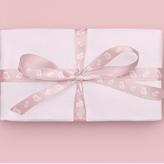 バタフライパターンピンク サテンリボン