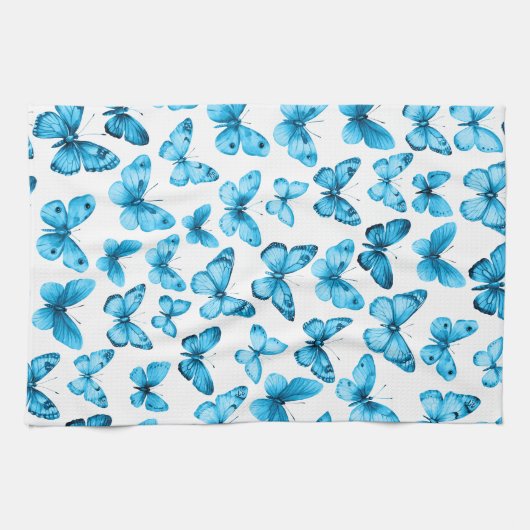 バタフライパターン水の色のエレガントギフト キッチンタオル (横)