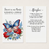 バタフライパティオティックフローラ葬儀祈りの言葉カード (正面&裏面)