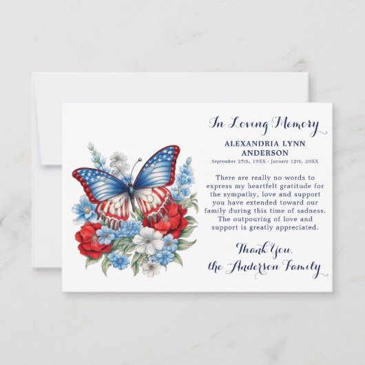 バタフライパティオティック悔やみや弔慰メモリアル葬儀 サンキューカード (正面)
