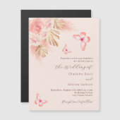 バタフライパンパスグラスバラ金ゴールドラグジュアリー結婚ズ マグネット招待状 (正面/裏面)