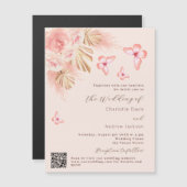 バタフライパンパスグラスバラQR RSVPラグジュアリー結婚ズ マグネット招待状 (正面/裏面)