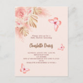 バタフライパンパスグラスピンクの女の子ベビーシャワー インビテーションポストカード (正面)