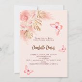 バタフライパンパスグラスピンクの女の子ベビーシャワー 招待状 (正面)