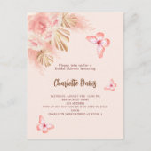 バタフライパンパスグラスピンクローズブライダルシャワー インビテーションポストカード (正面)